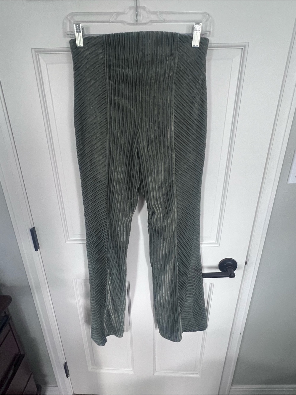 Free People Olive Green Ribbed High-Rise velvet Flare Pants - Picture 5 of 8